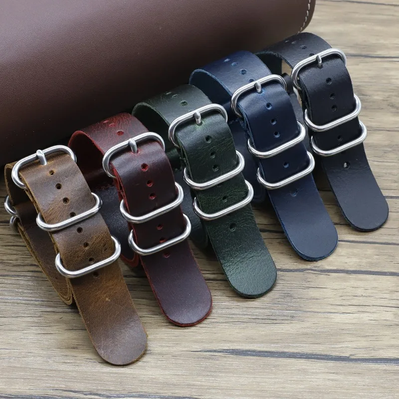 Nato Strap Nylon - خمر جلد طبيعي أشرطة ساعات يد